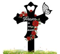 Set di paletti commemorativi da giardino, in metallo, impermeabili, con rose e farfalle, paletti commemorativi per esterni "Forever In Our Hearts", decorazione da giardino in metallo resistente