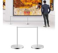 Set di paletti museali a profilo ribassato - Paletto per controllo folla da 17,7" con cordone elastico retrattile da 16,4 ft, montaggio a connessione rapida per gallerie e mostre(Silver,4PCS)