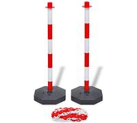 Set di pali con catena di arresto da 10 m, in plastica, rosso e bianco, 2 pali di arresto alti 90 cm con piedistallo, ideali per parcheggio, cantieri, terreni operativi, segnali stradali e sicurezza