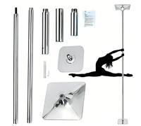 Set di pali da ballo regolabili in altezza con tubo di prolunga per soffitti da 2,7 a 3,7 m, modalità di rotazione e statica, in acciaio resistente, supporta fino a 181,4 kg