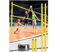 Set di pali da pallavolo e badminton con base a inserto a terra, rete sportiva regolabile in altezza per cortile, parco e palestra al coperto