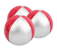 Set di palline da giocoliere in pelle PU di alta qualità, morbide e confortevoli, per interni ed esterni, per il tempo libero, sport, intrattenimento, spettacoli professionali, 3 (rosso/argento)