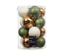 Set di palline di Natale 16-TLG., marrone-verde-bianco, 8 cm, opaco e lucido, elemento decorativo elegante