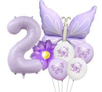 Set di palloncini a farfalla viola numero 2 da 100 cm, decorazioni per il secondo compleanno per ragazze, forniture per decorazioni per feste a farfalla di 2 anni. (viola 2)