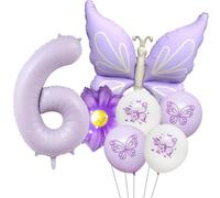 Set di palloncini a farfalla viola numero 6 da 100 cm, decorazioni per 6° compleanno per ragazze, decorazioni per feste a farfalla di 6 anni (viola 6)