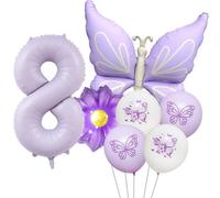 Set di palloncini a farfalla viola numero 8 da 100 cm, decorazioni per 8° compleanno per ragazze, decorazioni per feste a farfalla di 8 anni (viola 8)