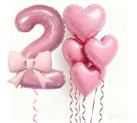 Set di palloncini a forma di cuore rosa per il 2° compleanno, con fiocco, decorazione in alluminio, set da 5 pezzi