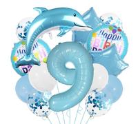 Set di palloncini blu delfino 9° compleanno ragazzi blu bambini 9° compleanno ragazza compleanno delfino palloncino 9 anni oceano decorazione di compleanno 9 anni XXL blu numero 9 palloncino bambino