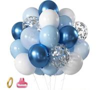 Set di palloncini blu metallizzati e argento con kit di coriandoli, confezione da 50 decorazioni ad arco per feste a elio, per baby shower, matrimoni, lauree, compleanni, ragazze e ragazzi, tema retrò