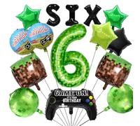 Set di palloncini con numero 6 verde pixel miner, 15 pezzi, grandi palloncini metallizzati per videogiochi, decorazioni per feste a tema per ragazzi e ragazze (6°)