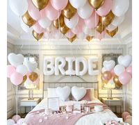 Set di palloncini da sposa 16/52/57 pezzi rosa, bianco e oro - Petali artificiali + Striscione con lettere BRIDE da 40 pollici + Palloncino a forma di cuore in foil bianco + Palloncini in lattice bian