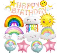 Set di palloncini decorativi per compleanno per bambini, 10 palloncini in | Graziosi palloncini con sole, nuvola, arcobaleno, riutilizzabili, per feste di compleanno dei bambini, feste in giardino
