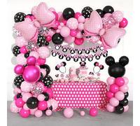 Set di palloncini decorazione compleanno ragazza. Decorazione Compleanno Principesse Palloncini Rosa Nero Bianco, Fiocchi e Orecchie di Mouse. Baby Shower Ragazza Principesse e Prima Comunione Ragazze