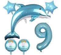 Set di palloncini delfino grande DIWULI, pallone numero 9 XXL blu, palloncini a forma di conchiglia per happy birthday, 9° compleanno bambina, festa a tema, decorazione, mare, animale marino