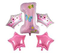 Set di palloncini in foglio di stella rosa, 5 pezzi di prima festa per la festa per bambini (Rosa)