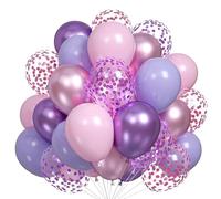 Set di palloncini in lattice da 30,5 cm, colore viola pastello, rosa e blu, con coriandoli rosa metallizzati, per matrimoni, compleanni, feste e decorazioni (BB-PK+BL+PU)