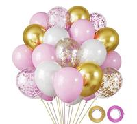 Set di palloncini in lattice metallizzati glitterati da 30,5 cm con nastro per decorazioni per feste di compleanno, palloncini coriandoli rosa bianco oro