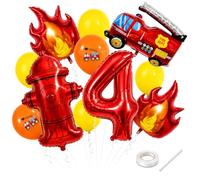 Set di palloncini per compleanno con numero 4, rosso e giallo | Set di 7 palloncini a forma di zucca e ghianda, in foglia d'acero, decorazione autunnale per il 1° compleanno
