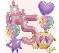 Set di palloncini per compleanno principessa, numero 3, rosa e viola, castello, carrozza, cuore, stella, decorazioni a tema (5)
