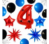 Set di palloncini per il 4° compleanno a tema ragno, palloncini in lattice rosso blu per ragazzi di 4 anni, decorazioni per feste con eroe dei cartoni animati con palloncino in lamina numero 4