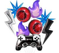 Set di palloncini per videogiochi, controller di gioco, fiamma viola, stella esploda blu, fulmini neri argentati e palloncini portali rossi, per videogiochi di compleanno, cyberpunk ed esport