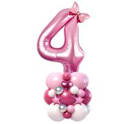 Set di palloncini rosa numero 4 da 101 cm, palloncini in lamina pastello con stelle e fiocco, decorazioni per il 4° compleanno per ragazze, torre di palloncini fai da te per festa di quarto compleanno