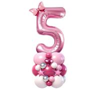 Set di palloncini rosa numero 5 da 101 cm, palloncini in lamina pastello con stelle e fiocco, decorazioni per il 5° compleanno per ragazze, torre di palloncini fai da te per festa di quinto compleanno