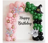 Set di palloncini verde scuro e rosa per feste a tema strega, 160 pezzi verde scuro, rosa bambino, nero, oro, bobo trasparente, cappello da strega, corona e palloncini a stella esplosiva per