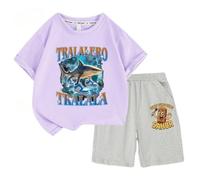 Set di Pantaloncini a Maniche Corte per Ragazzi e Ragazze, Top t-Shirt per Bambini Italian Brainrot AI Animals, Pantaloncini per Bambini,Viola,100cm