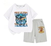 Set di Pantaloncini a Maniche Corte per Ragazzi e Ragazze, Top t-Shirt per Bambini Italian Brainrot AI Animals, Pantaloncini per Bambini,Bianca,100cm