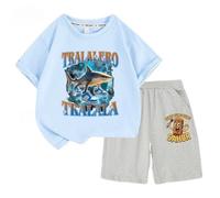 Set di Pantaloncini a Maniche Corte per Ragazzi e Ragazze, Top t-Shirt per Bambini Italian Brainrot AI Animals, Pantaloncini per Bambini,Blu,100cm