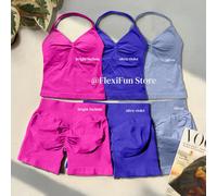 Set di pantaloncini da 2 pezzi Set di vestiti da allenamento Set da palestra Top con spalline palangari e pantaloncini da palestra per il sollevamento del sedere Scrunch Set Set da yoga