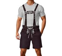 Set di pantaloncini da uomo con stampa a goccia, per festa della birra, set da uomo con stampa Lederhosen Oktoberfest con camicia a quadri e pantaloni corti sportivi casual, 18-grigio, XXXL