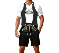 Set di pantaloncini da uomo con stampa a goccia, per festa della birra, set da uomo con stampa Lederhosen Oktoberfest con camicia a quadri e pantaloni corti sportivi casual, 14-verde scuro, M