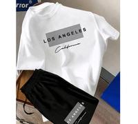 Set di pantaloncini e maglietta con stampa della lettera Los Angeles, multifunzionale, casual, a girocollo, a maniche corte, adatto per adolescenti, ideale per viaggi e attività all'aperto 14Y,13Y,16Y
