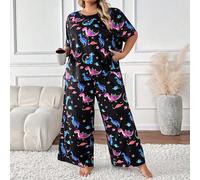 Set di pantaloncini e maglietta tinta sfumata a dinosauro, taglie comode US22,US24,US26,US28,US30,US32,US34Animale,Fumetto,stampa dappertuttoTessuto in maglia