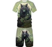 Set di pantaloncini estivi a maniche corte con stampa 3D con lupo animale, casual, per sport di strada, da uomo e da donna, 7, S