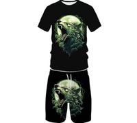 Set di pantaloncini estivi a maniche corte con stampa 3D con lupo animale, casual, per sport di strada, da uomo e da donna, 8, XL