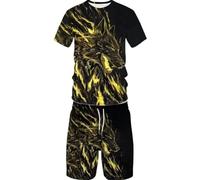 Set di pantaloncini estivi a maniche corte con stampa 3D con lupo animale, casual, per sport di strada, da uomo e da donna, 5, 4XL