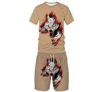 Set di pantaloncini estivi a maniche corte con stampa 3D con lupo animale, casual, per sport di strada, da uomo e da donna, 1, S