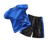 Set di pantaloncini sportivi per bambini e bambine, ad asciugatura rapida, 2 pezzi, canottiera da basket e pantaloncini in rete, per bambini e ragazze (colore blu, 1-2 anni)