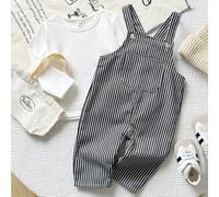 Set di pantaloni a bretelle a righe casual e maglia a girocollo a maniche lunghe per neonati, autunno/inverno 6-9M,9-12M,12-18M,18-24M,2-3YA striscePoliestere