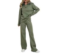 Set di pantaloni da donna a collo alto, mezza cerniera, maniche lunghe, pantaloni a gamba larga, set da 2 pezzi, EN8 101, L