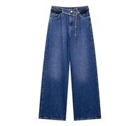 Set di pantaloni da donna in denim tinta unita con gilet corto + catena con lacci femminili a gamba larga pantaloni lunghi, Pantaloni di Jeans, S