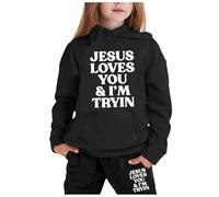 Set di pantaloni della tuta con cappuccio da ragazza Set di 2 pezzi con cappuccio Set autunno Bambini Gesù ti ama e io sto provando Christian tuta Set pantaloni tuta da viaggio a maniche lunghe tuta