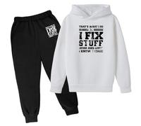 Set di pantaloni della tuta con cappuccio e felpa con cappuccio da 2 pezzi per bambini autunno Questo è quello che faccio io aggiusto roba e so cose atletica tuta set felpa e pantaloni della tuta