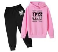 Set di pantaloni della tuta con cappuccio e felpa con cappuccio da 2 pezzi per bambini autunno Questo è quello che faccio io aggiusto roba e so cose atletica tuta set felpa e pantaloni della tuta