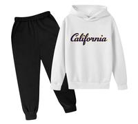 Set di pantaloni della tuta con cappuccio e felpa con cappuccio da ragazza, set da 2 pezzi, per autunno e bambino, Los Angeles, California, con cappuccio, pantaloni della tuta per uscire con lettere