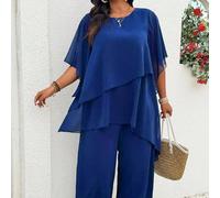 Set di pantaloni e top casual largo, taglie oversize, in stile patchwork con maniche in chiffon e vita elastica 5XL,6XL,7XL,8XLColore unicoPoliestere