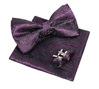 Set di papillon da uomo con fazzoletto e gemelli, Viola prugna., Taglia unica